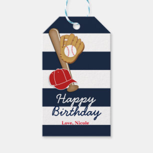 Baseball Blue Striped Birthday Party Gift Tag