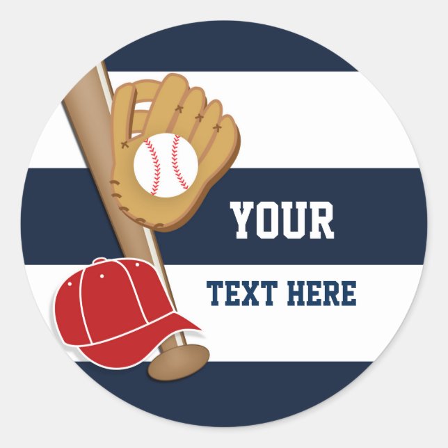Baseball Blue Striped Birthday Party Stickers (Front)