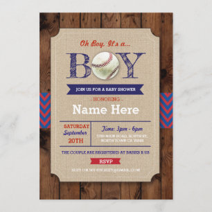Baseball Blue Wood Boy Baby Shower Sports Invite