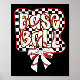 Baseball Bow Coquette Funny Baseball Lovers Checke Poster