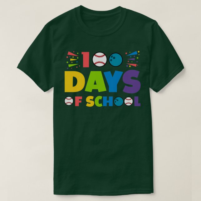 Baseball bowling 100 days of school gift idea T-Shirt (Design Front)
