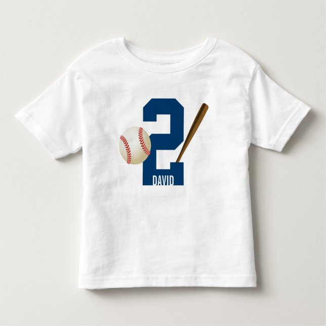 Baseball Boy All Star Custom Name 2nd Birthday Toddler T-Shirt (Front)