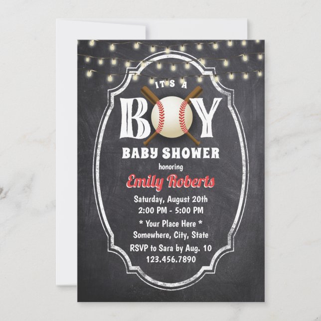 Baseball Boy Baby Shower Rustic Chalkboard Invitation (Front)