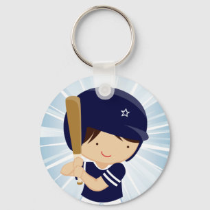 Baseball Boy Batter in Blue and White Key Ring