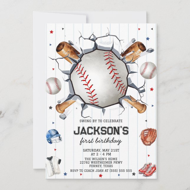 Baseball Boy Birthday Party Invitation (Front)