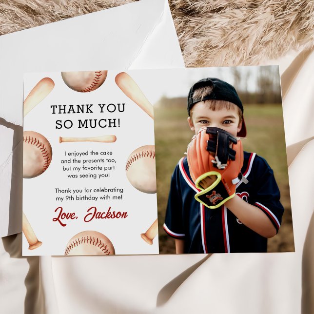  Baseball Boy Birthday Party Photo Thank You Card (Creator Uploaded)