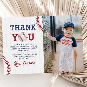 Baseball Boy Birthday Party Photo Thank You Card
