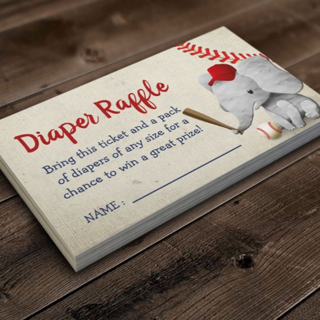 Baseball Boy Elephant Baby Shower Diaper Raffle Enclosure Card (Creator Uploaded)