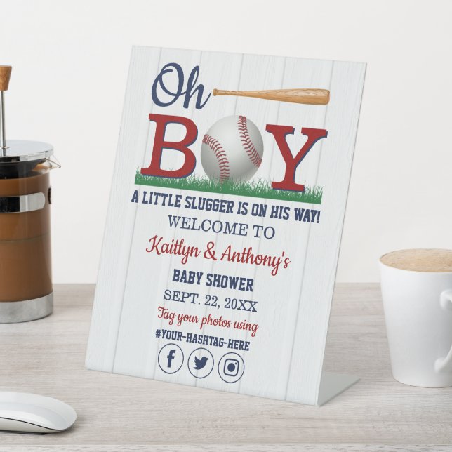 Baseball Boys Baby Shower Welcome Pedestal Sign (In SItu)