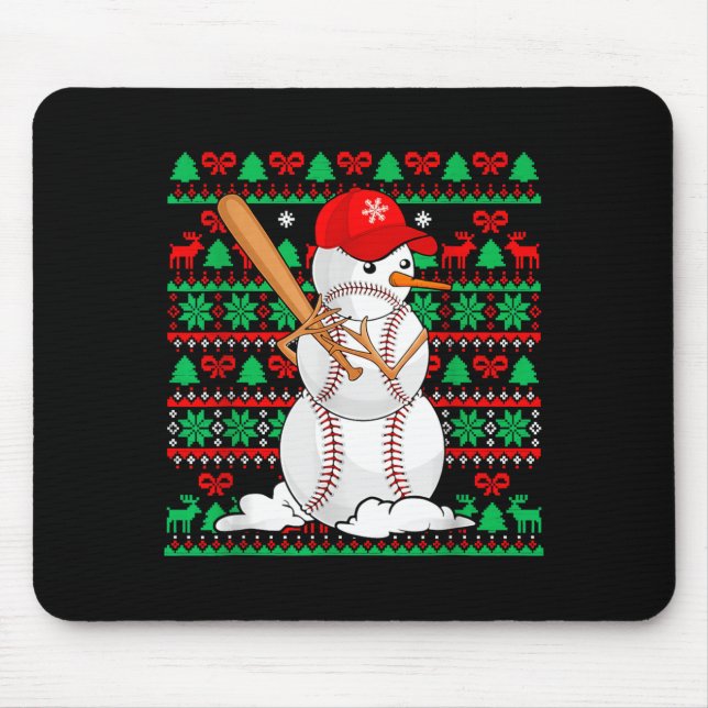 Baseball Boys Men Christmas Snowman Players Ugly X Mouse Pad (Front)
