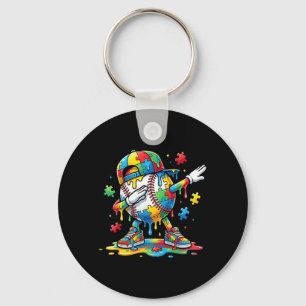 Baseball Boys Puzzle Drip Dabbing Baseball Autism Key Ring