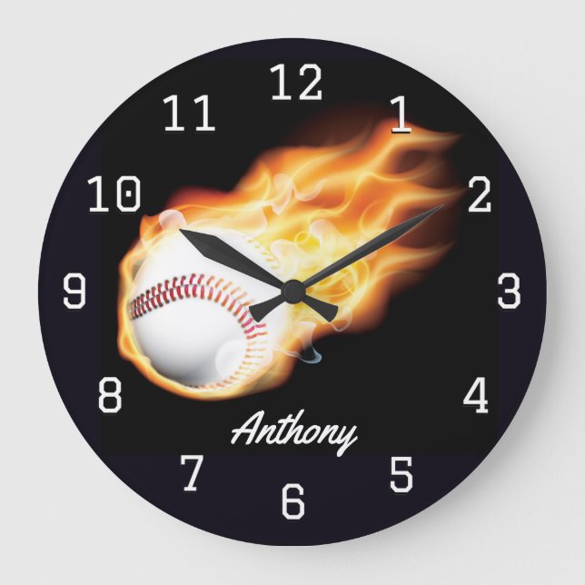 Baseball Boy's Room Personalised Large Clock (Front)