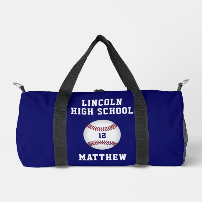 Baseball Boys School Team Name Number Sports Duffle Bag (Front)