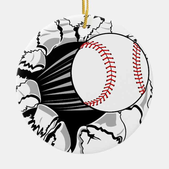 Baseball Breakthrough Ceramic Tree Decoration (Front)