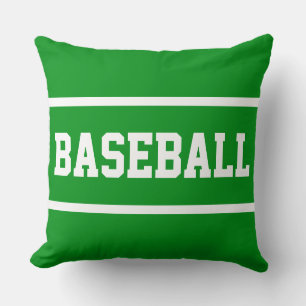 BASEBALL Bright Green Sporty Text White Stripes Cushion