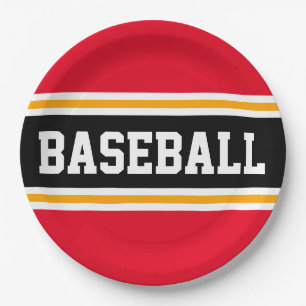 BASEBALL Bright Red Black Yellow Racing Stripes Paper Plate