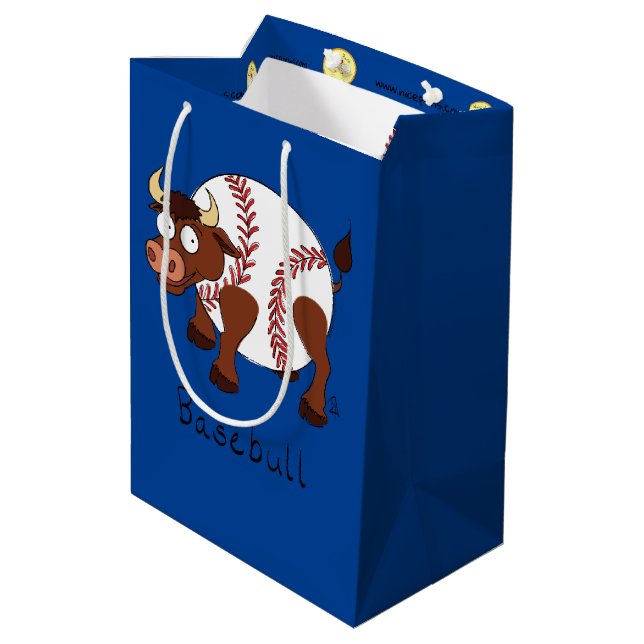 Baseball Bull Sports Funny Kids Medium Gift Bag (Back Angled)
