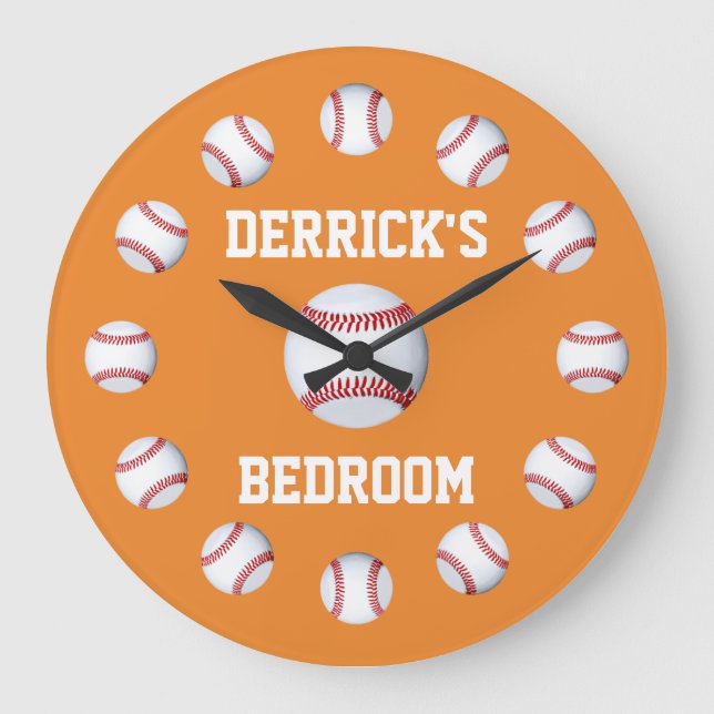 Baseball Cadmium Orange Exclusive Colour Design Large Clock (Front)