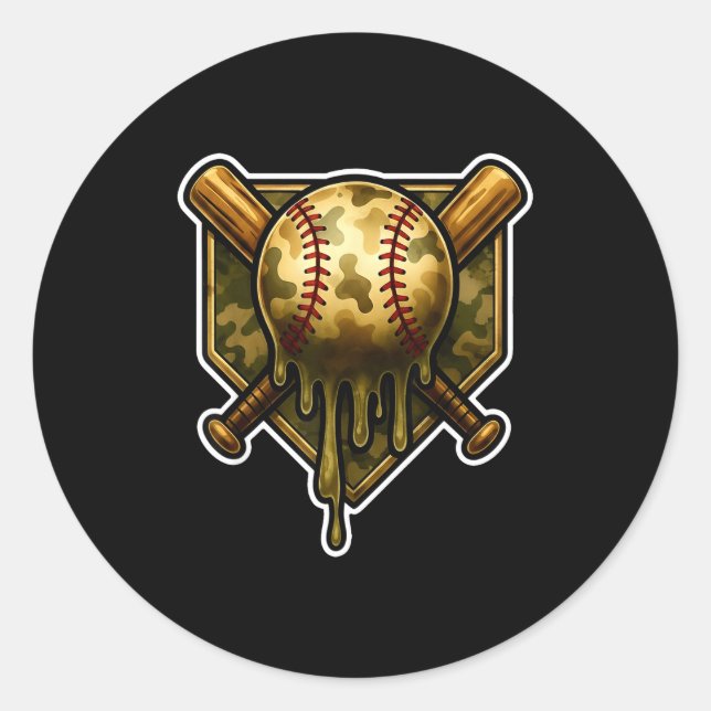 Baseball Camo Drip Ice Cream Youth Boys Srts  Classic Round Sticker (Front)