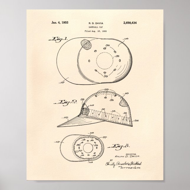 Baseball Cap 1955 Patent Art Old Peper Poster (Front)