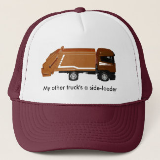 baseball cap, brown garbage truck trucker hat