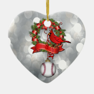 Baseball Cardinal in Wreath Ornament