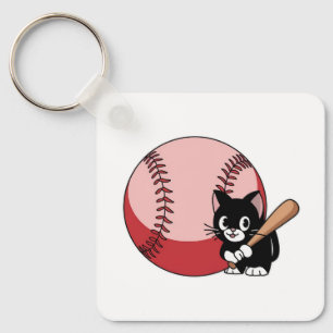 Baseball Cat Cartoon Key Ring