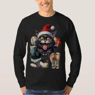 Baseball Cat wear Santa hat for Christmas T-Shirt