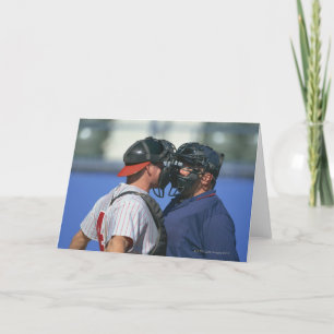 Baseball Catcher and Umpire Arguing Card