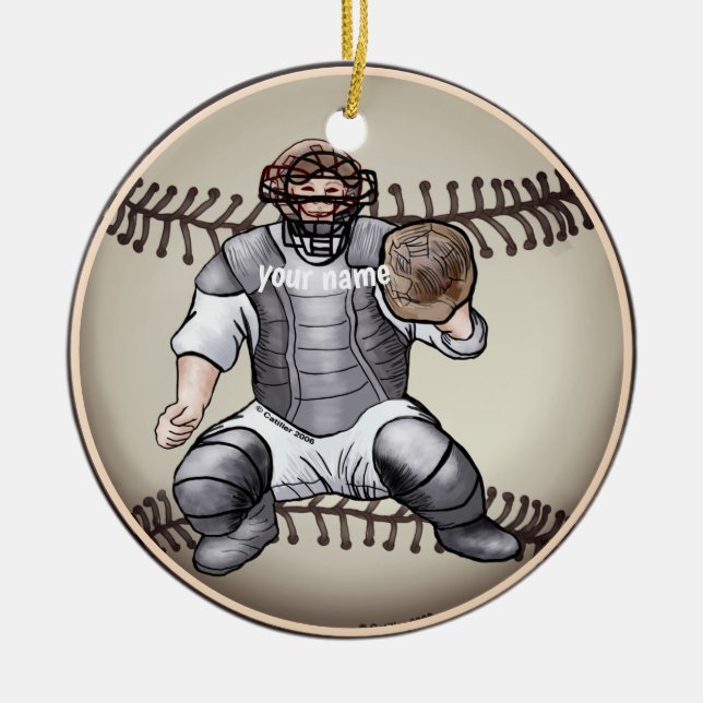 Baseball Catcher    Ceramic Ornament (Front)