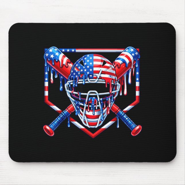 Baseball Catcher Drip American Flag Ice Cream 4th Mouse Pad (Front)
