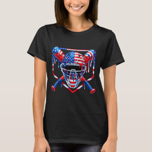 Baseball Catcher Drip American Flag Ice Cream 4th T-Shirt
