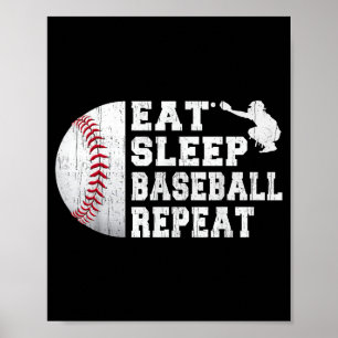 Baseball Catcher Eat Sleep Repeat Youth Boys Men F Poster
