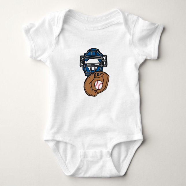 Baseball Catcher Mask Glove Baby Bodysuit (Front)