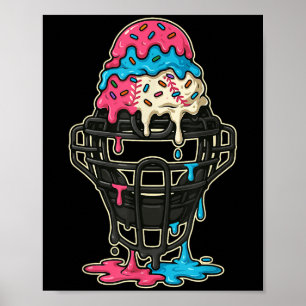 Baseball Catcher Mask Ice Cream Drip Baseball Boys Poster