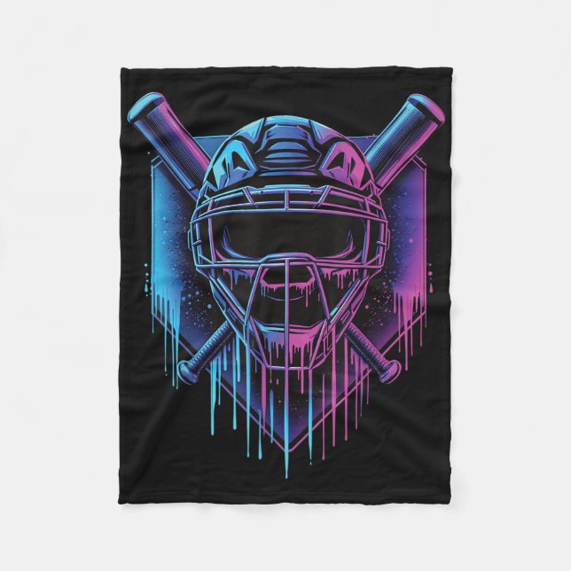 Baseball Catcher Mask Paint Dripping Baseball Fan  Fleece Blanket (Front)