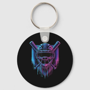 Baseball Catcher Mask Paint Dripping Baseball Fan Key Ring