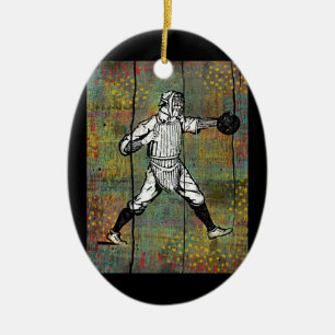 Baseball Catcher Ornament Colourful Wood