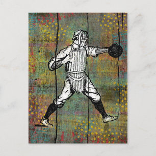 Baseball Catcher Postcard Colourful Wood