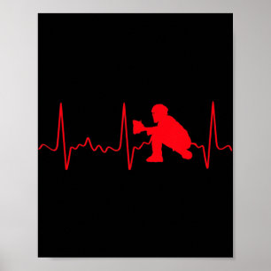 Baseball Catcher - Red Baseball Catcher Heartbeat Poster