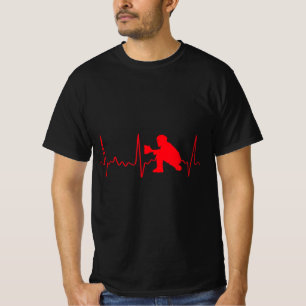 Baseball Catcher  - Red Baseball Catcher Heartbeat T-Shirt