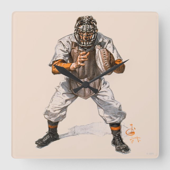 Baseball Catcher Square Wall Clock (Front)