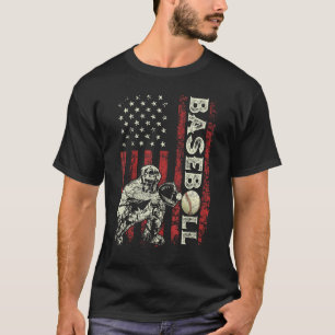 Baseball Catcher US Flag  Dad Men Patriotic 4th Of T-Shirt
