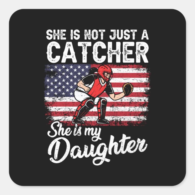Baseball Catchers Sports US American Flag Square Sticker (Front)