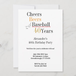 Baseball Cheers and Beers 40th Birthday Party Invitation