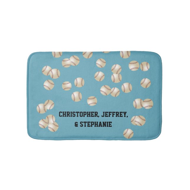 Baseball Choose Your Colour, Name, Light Blue Bath Mat (Front)