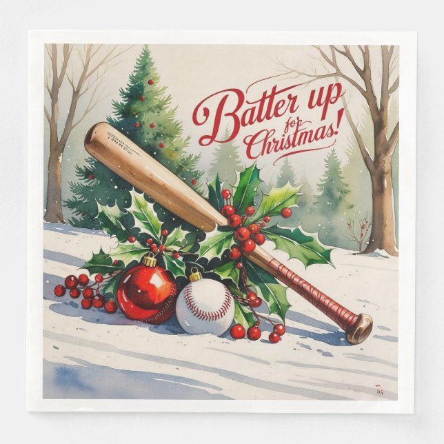Baseball Christmas “Batter Up for Christmas!” Napkin (Front)