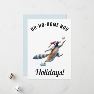 Baseball Christmas Card – Raccoon “Ho-Ho-Home Run”