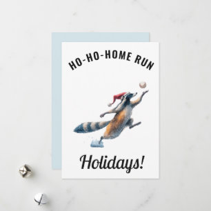 Baseball Christmas Card – Racoon “Ho-Ho-Home Run”