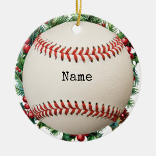 Baseball Christmas Ceramic Ornament